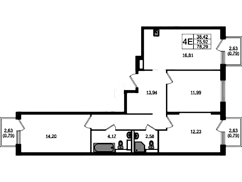 3-комнатная квартира 78.29 м², 4/12 эт., ЖК «Новые Лаврики»